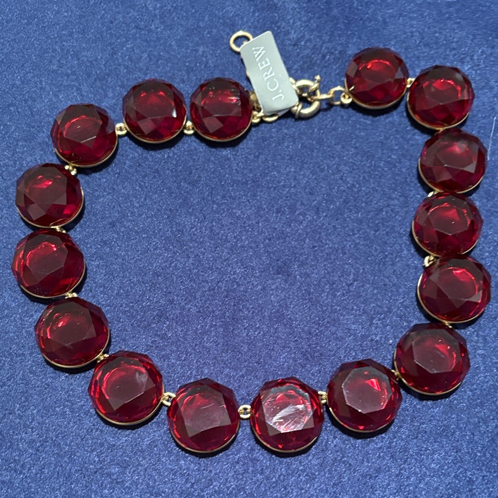 J. Crew Deep Red Faceted Crystal Necklace with Gold-Tone Settings